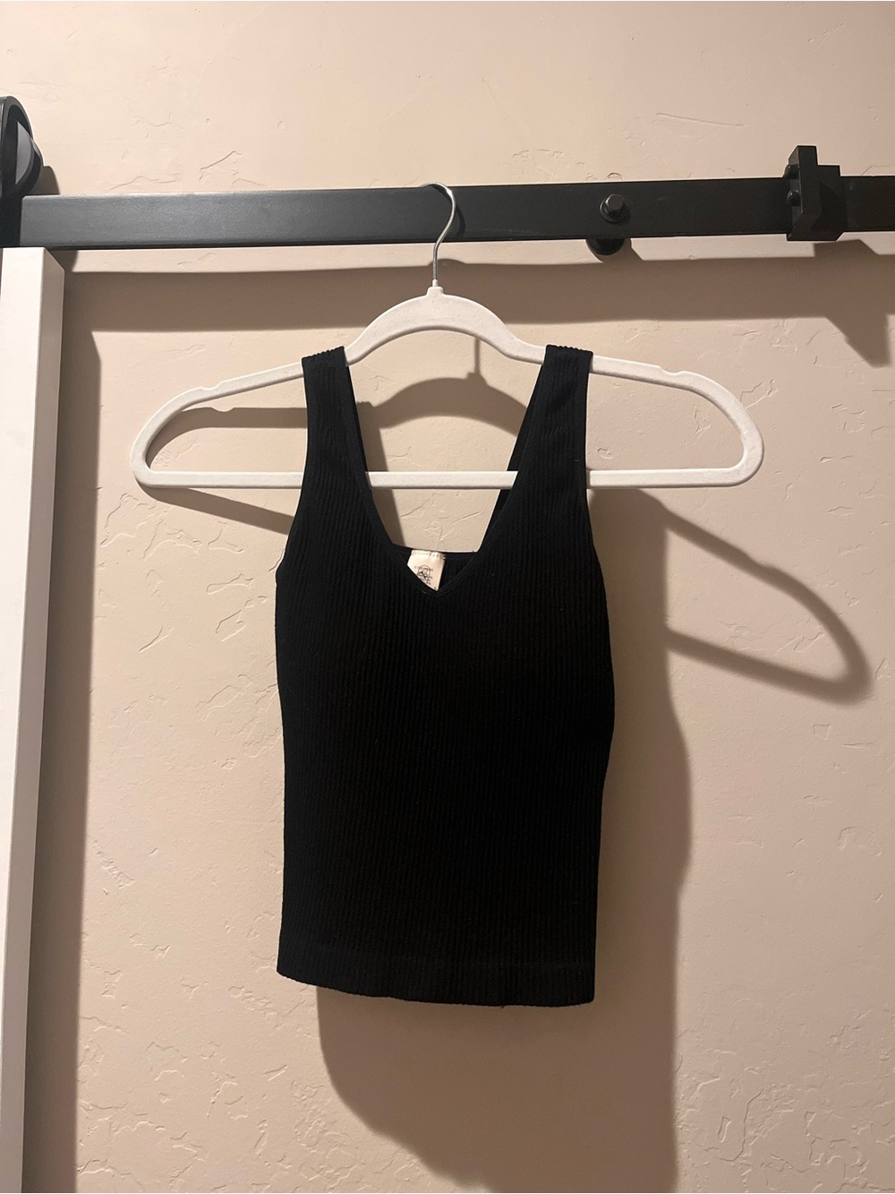 Ribbed Black V-Neck Tank — Sleeveless Stretch Top